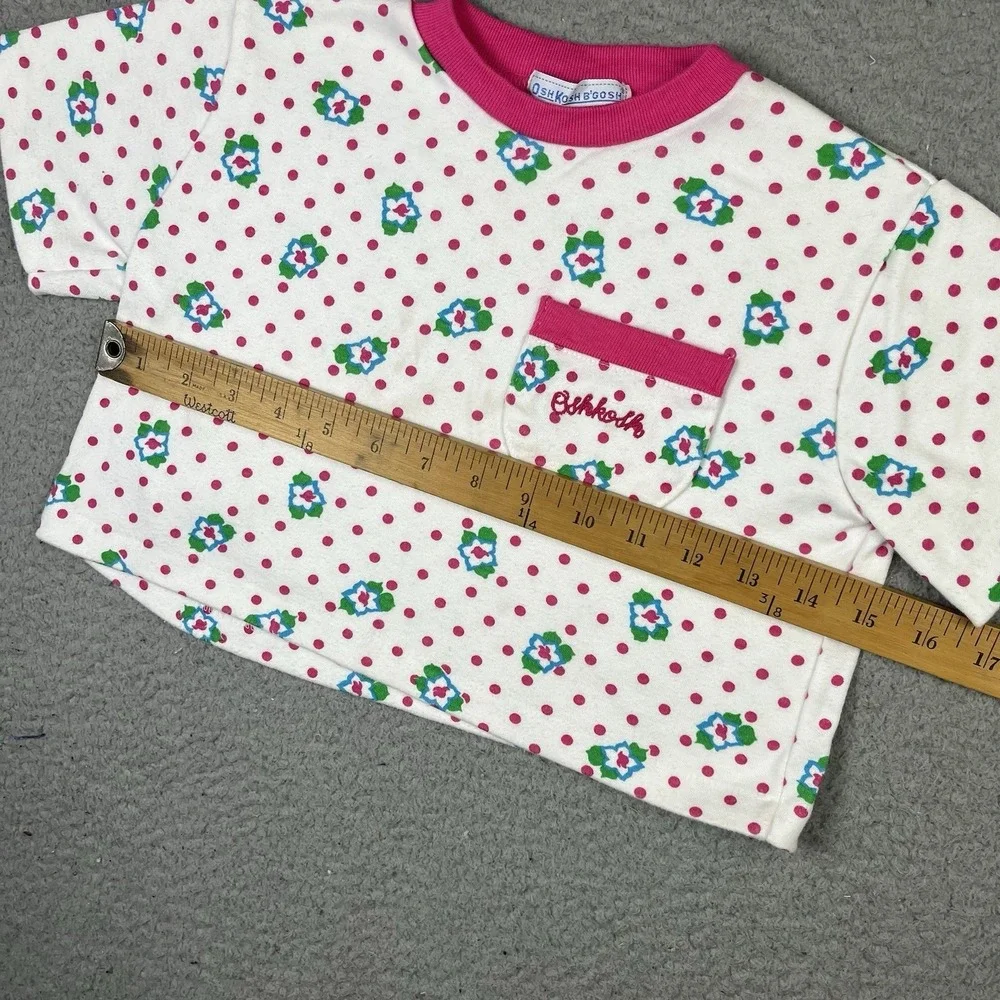 Vintage 90s Oshkosh Bgosh Floral Polka Dot Shirt Pink White USA Made Girls 4T